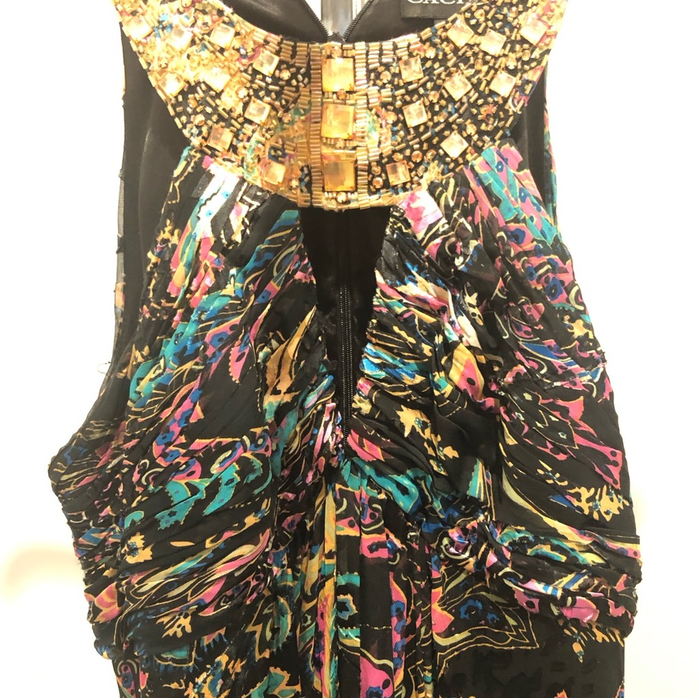 Cachet Black and Gold Embellished Bib Collar Maxi Dress